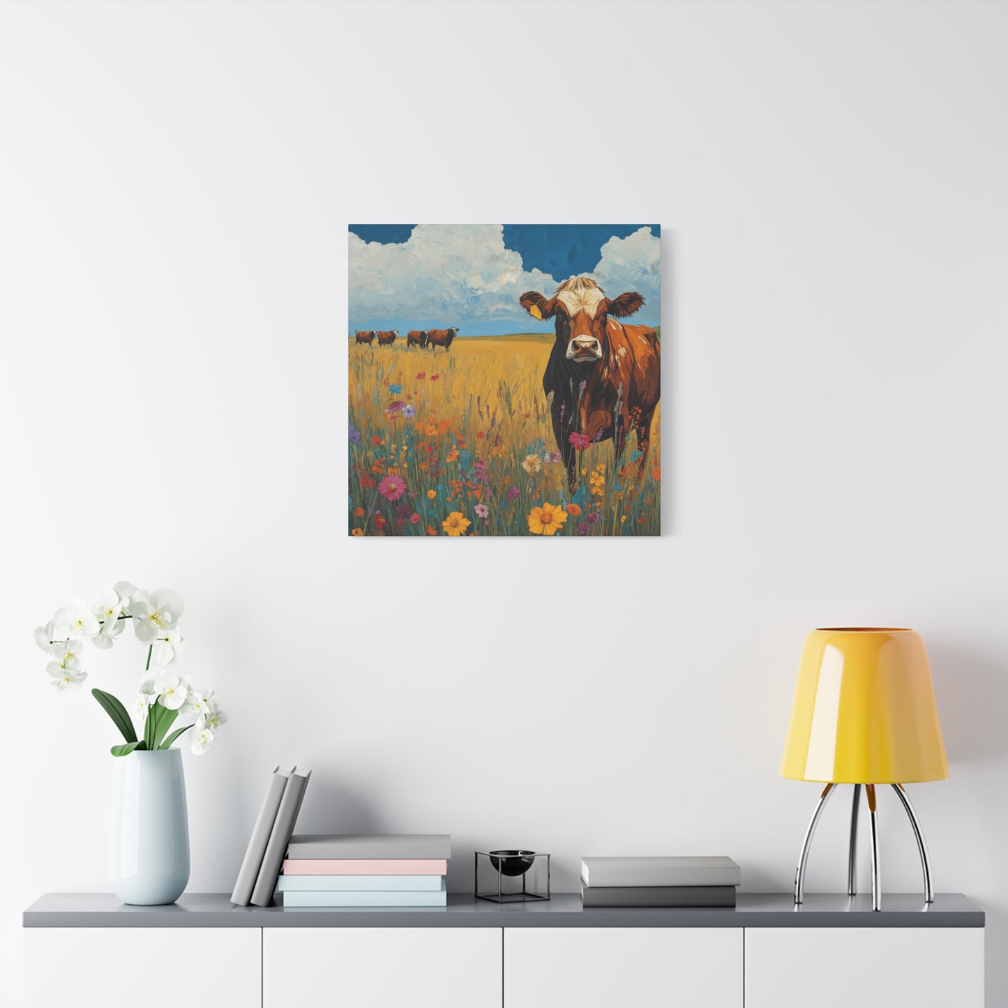 Rustic Cow Canvas Wall Art - Vibrant Farm Landscape Decor