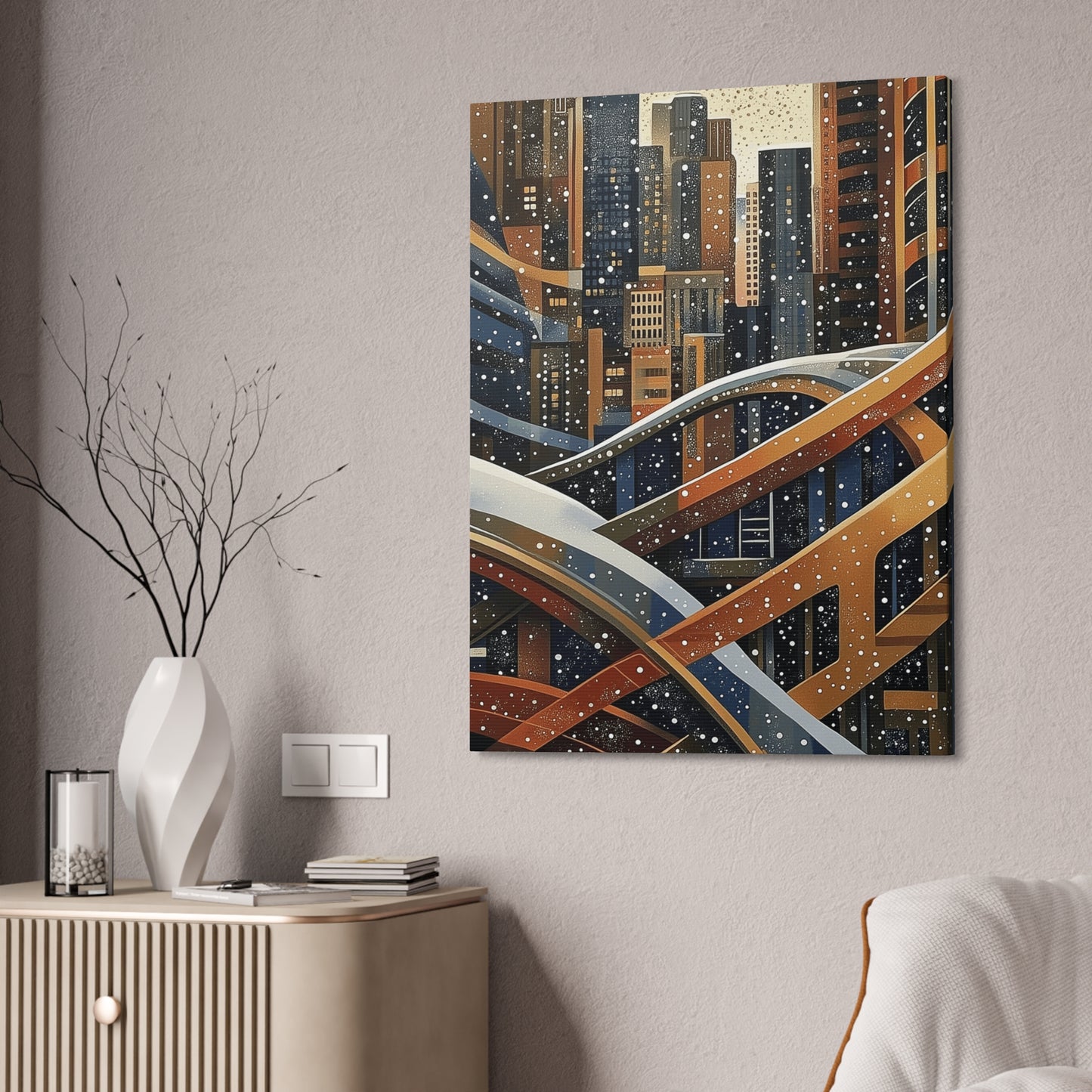 Urban Snowfall Canvas Art - Stretched Wall Decor 1.5 in. depth