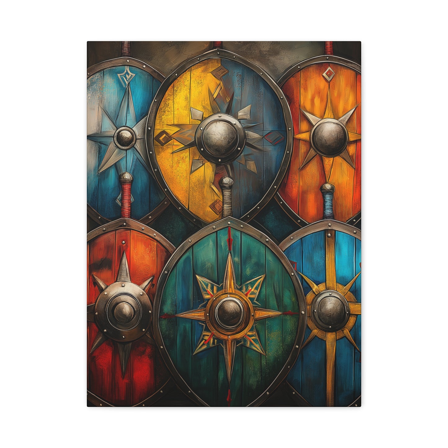 Vibrant Shield Art Canvas Print - Warrior Decor for Home