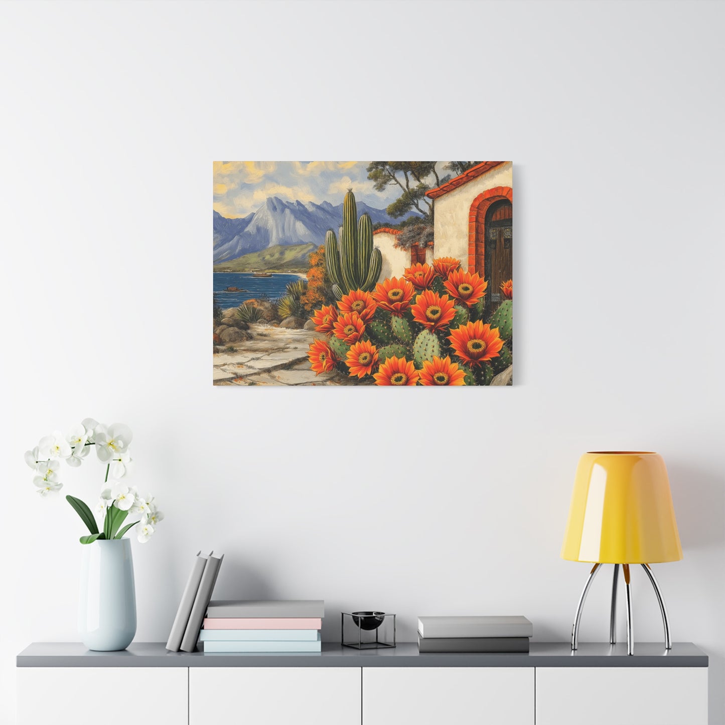 Vibrant Cactus Landscape Canvas Art - 1.25" Stretched Matte Print