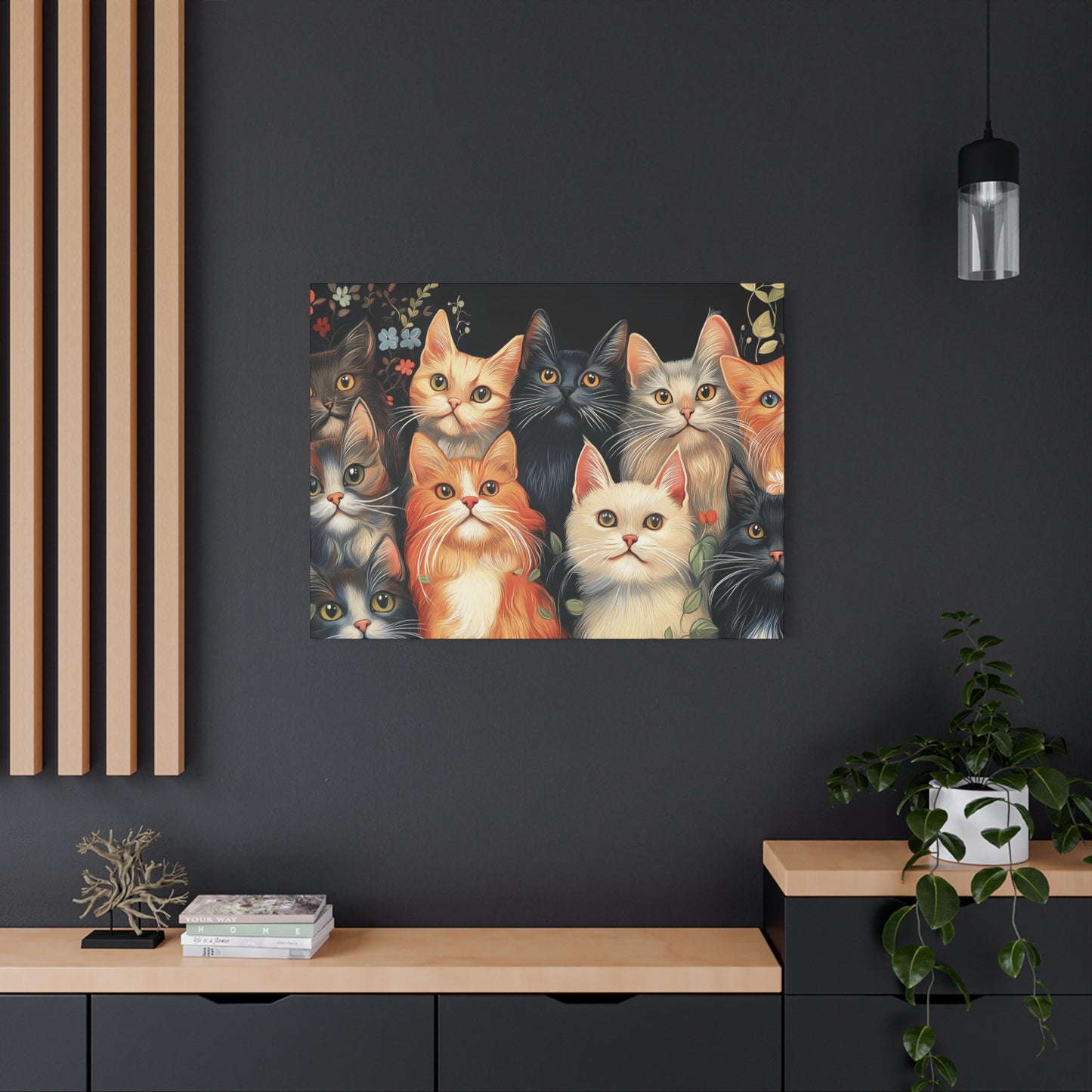 Whimsical Cat Canvas Art - Colorful Feline Wall Decoration