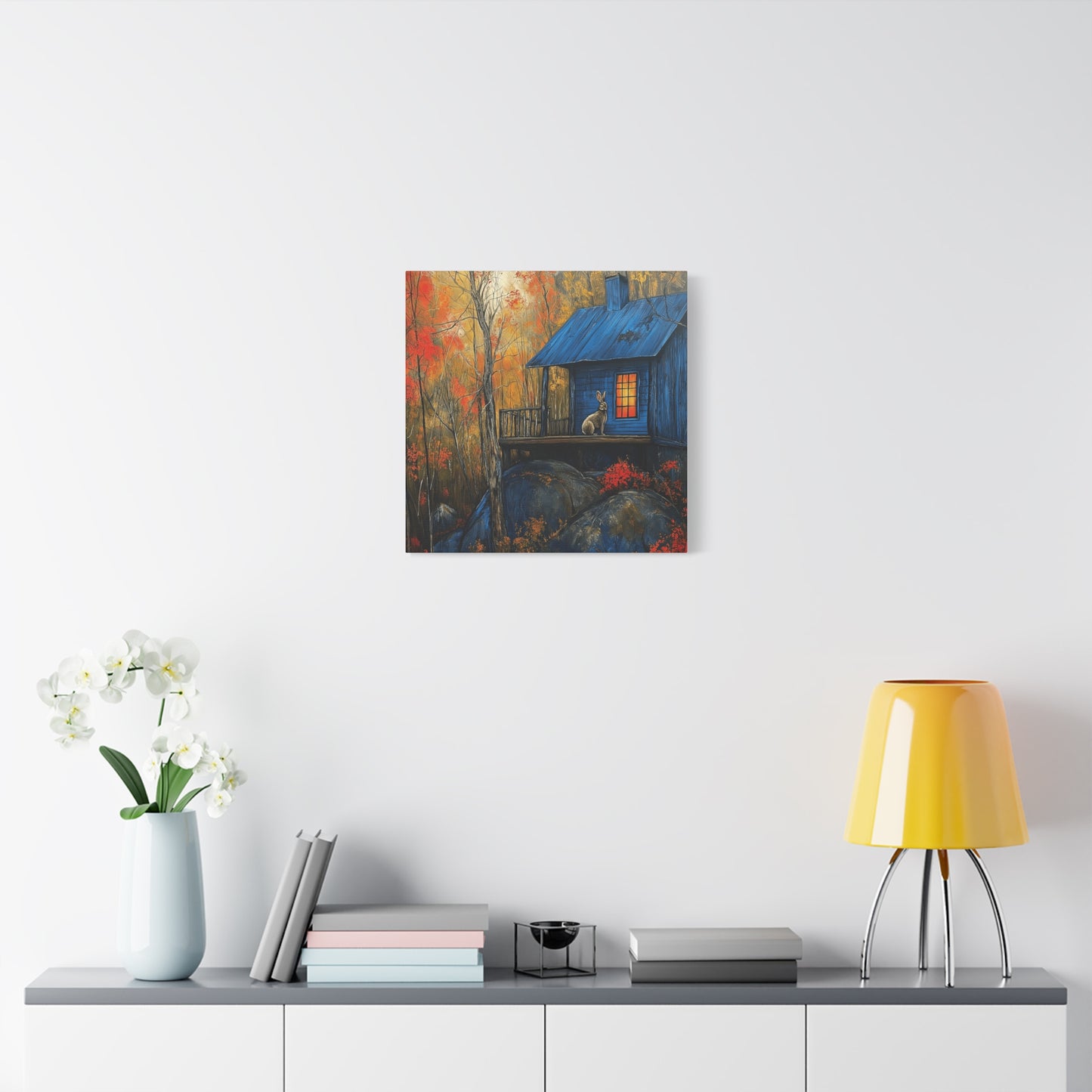 Canvas Print - Rabbit on Porch of Rustic Cabin