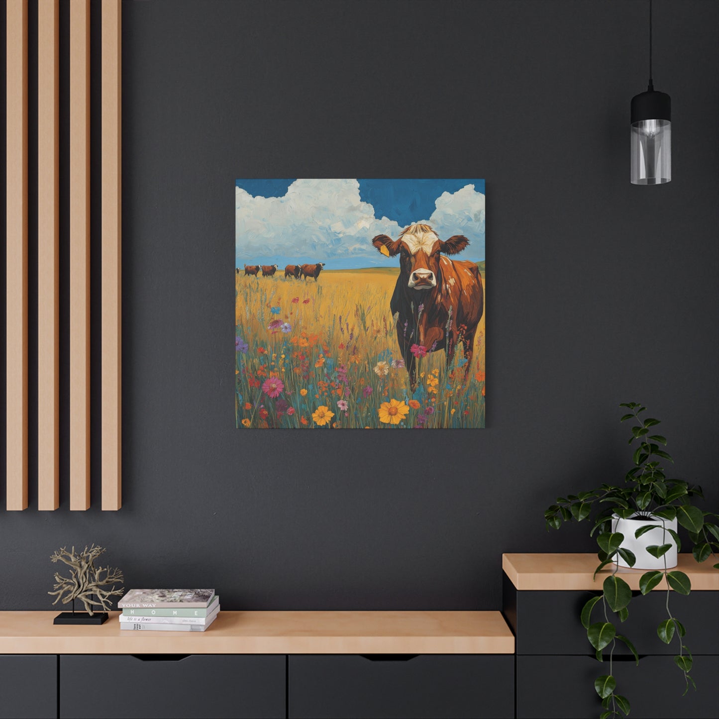 Rustic Cow Canvas Wall Art - Vibrant Farm Landscape Decor