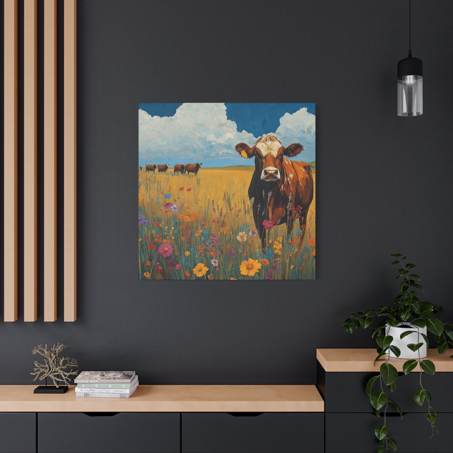 Rustic Cow Canvas Wall Art - Vibrant Farm Landscape Decor