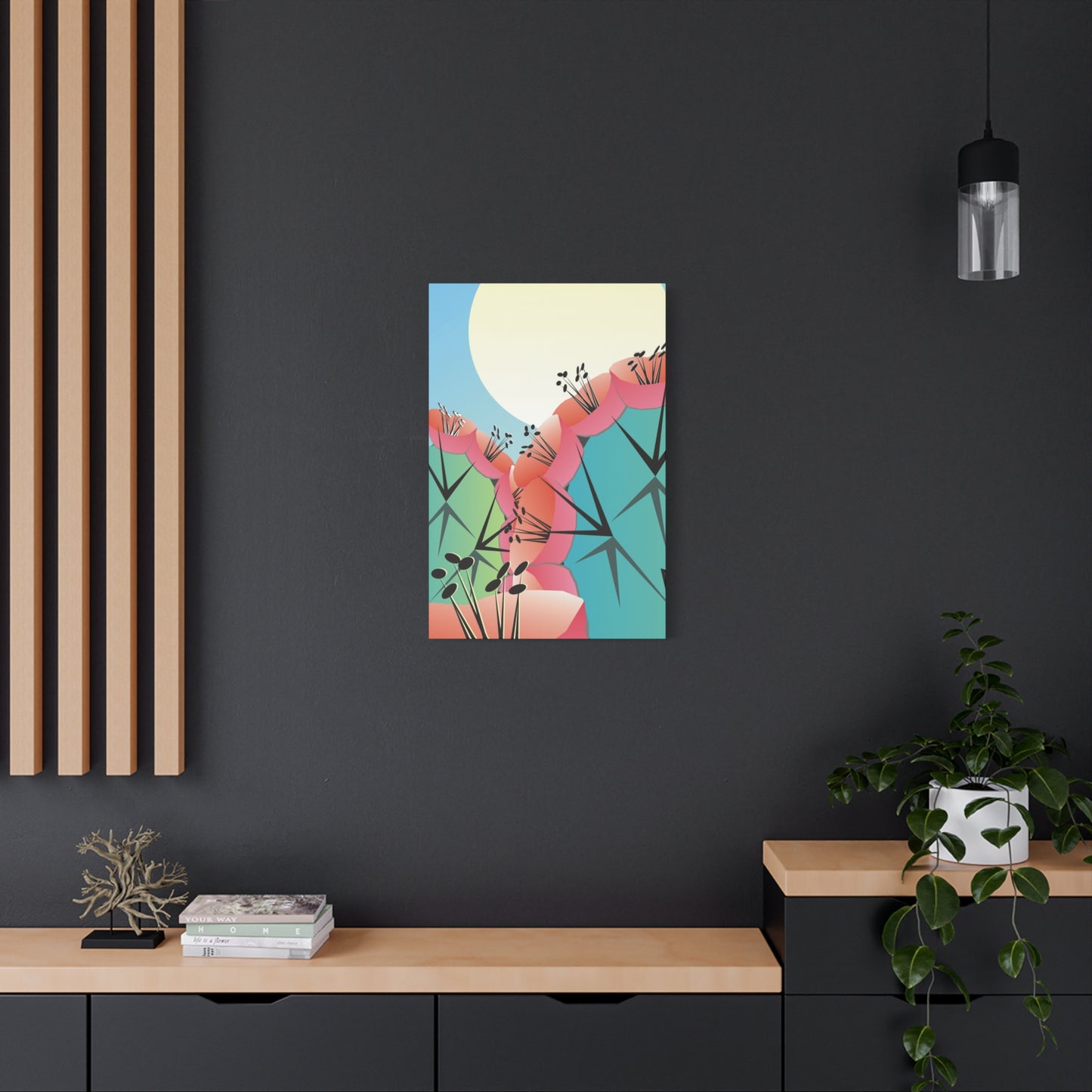 Canvas Print - Many Cacti and Moon in Desert