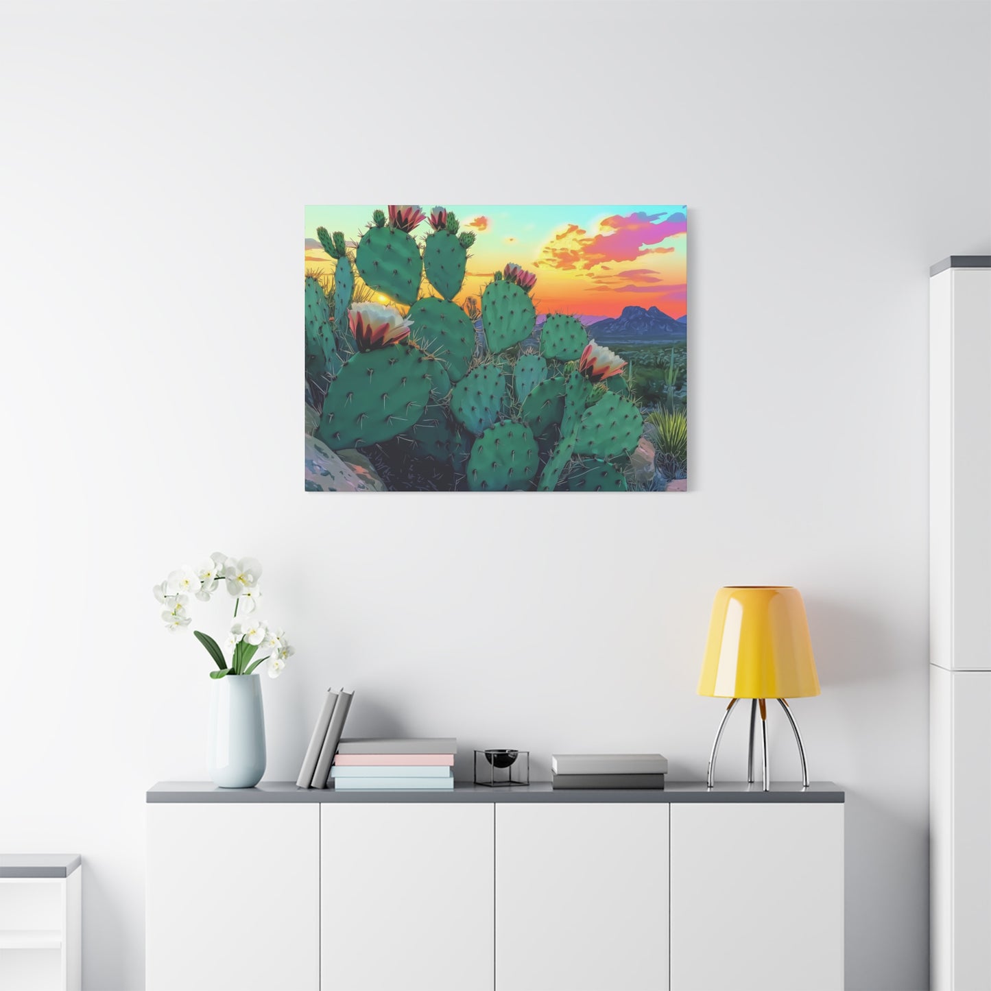 Canvas Art Print - Prickly Pear Blooming Vista 2