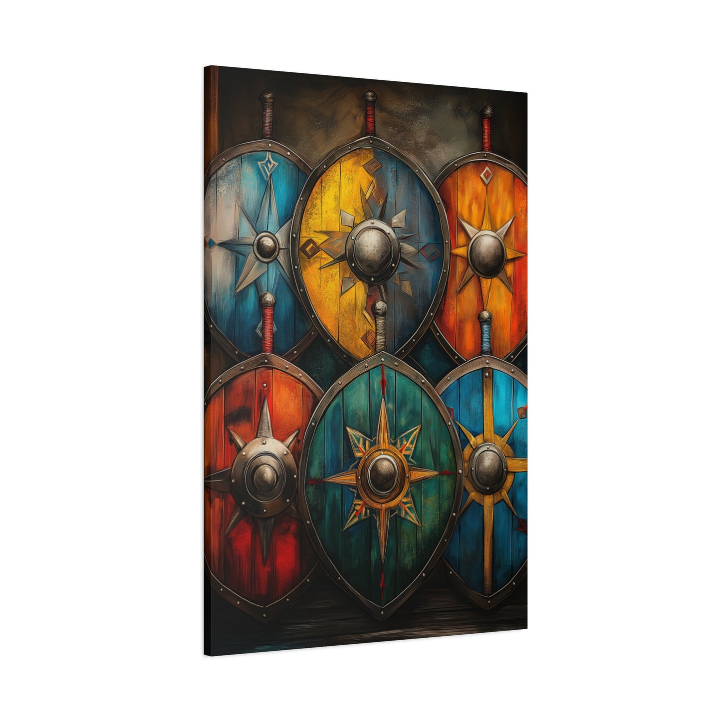 Vibrant Shield Art Canvas Print - Warrior Decor for Home