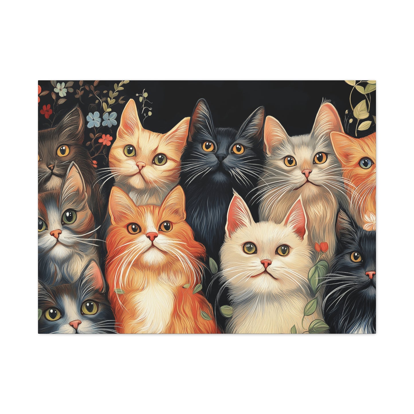 Whimsical Cat Canvas Art - Colorful Feline Wall Decoration