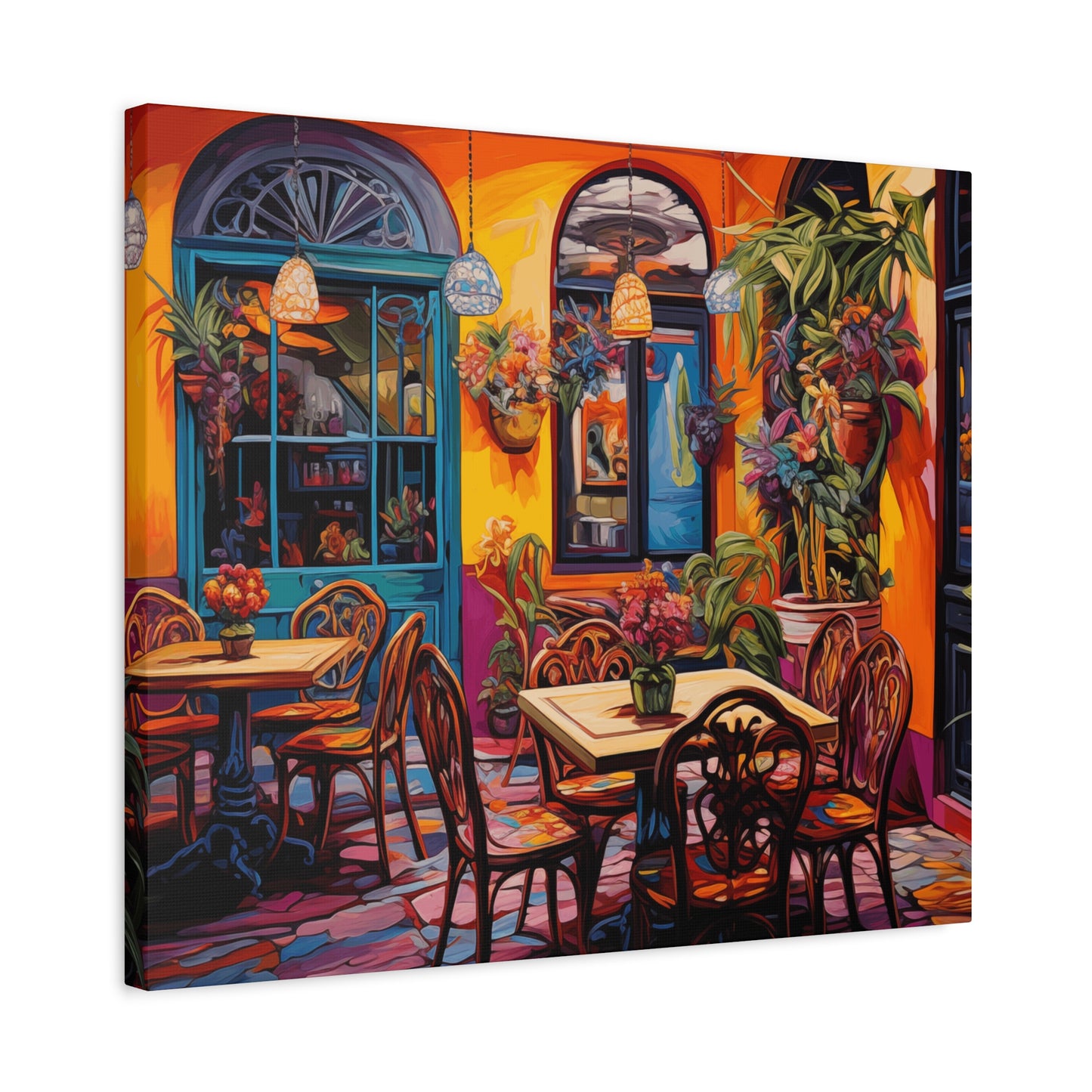 Vibrant Café Scene Matte Canvas Print - Colorful Wall Art Decor