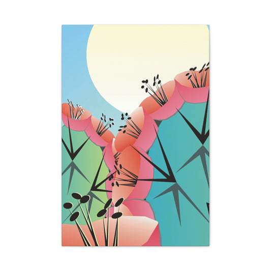 Canvas Print - Many Cacti and Moon in Desert