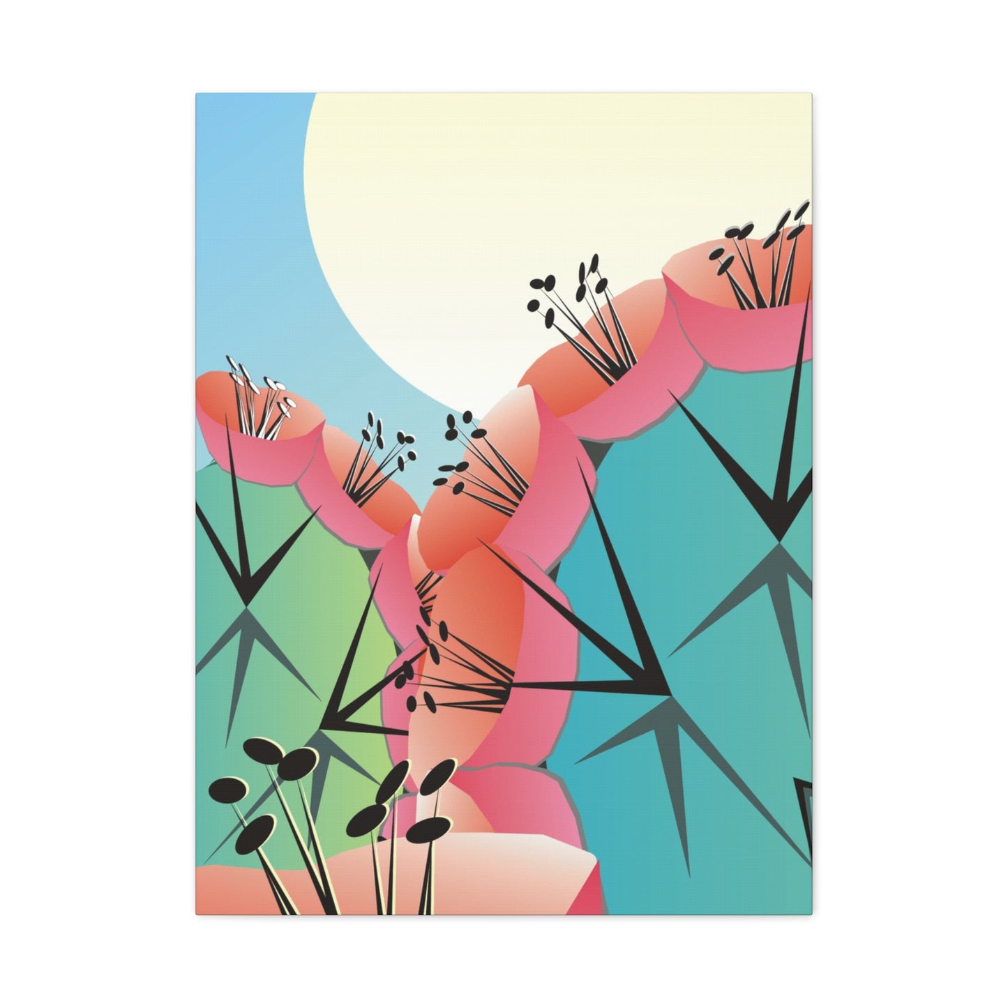 Canvas Print - Many Cacti and Moon in Desert