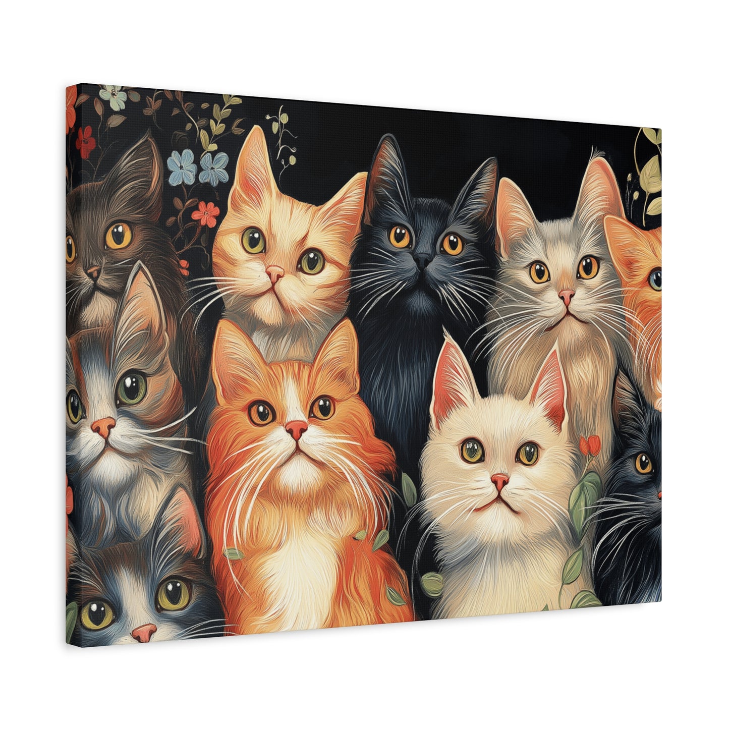 Whimsical Cat Canvas Art - Colorful Feline Wall Decoration