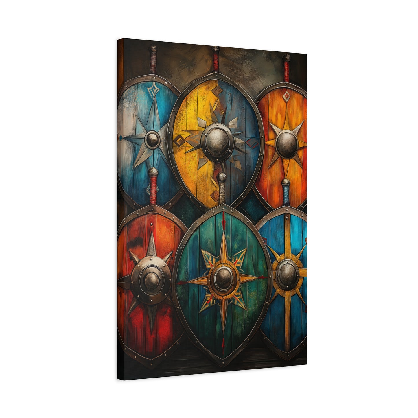 Vibrant Shield Art Canvas Print - Warrior Decor for Home