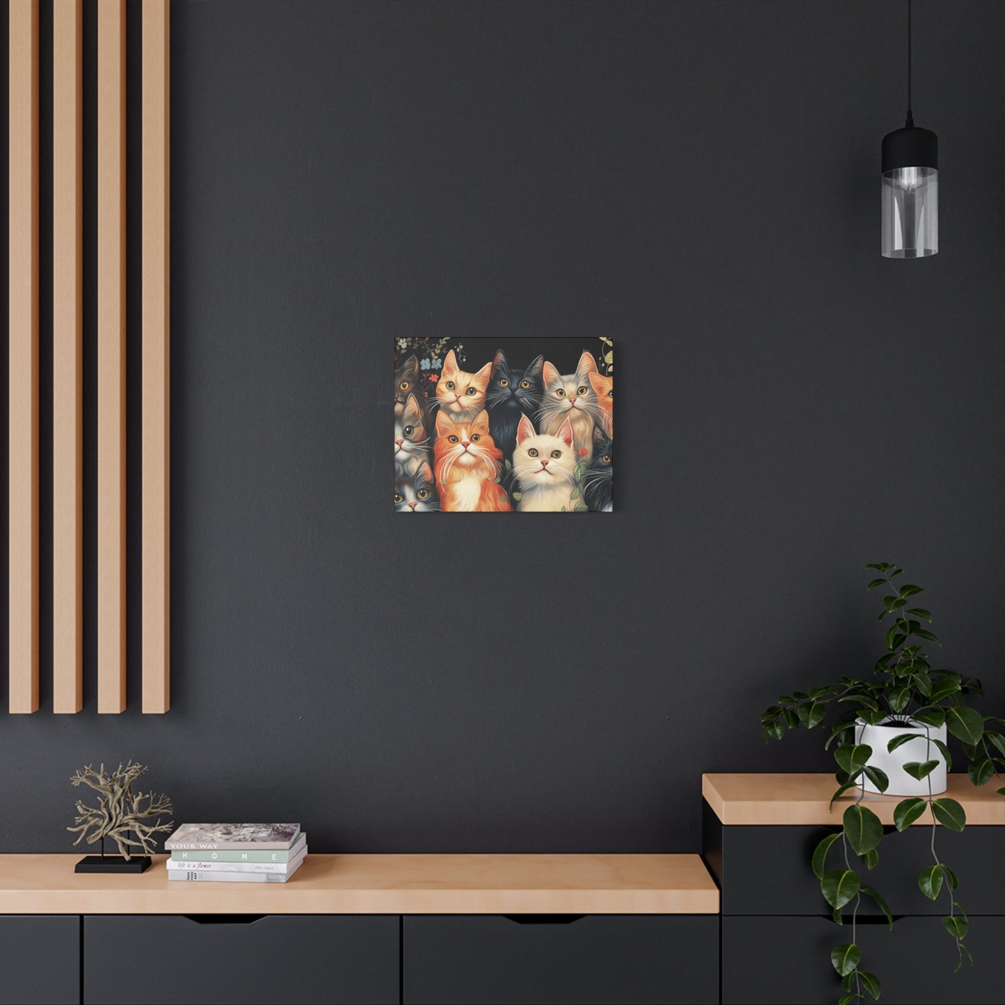 Whimsical Cat Canvas Art - Colorful Feline Wall Decoration