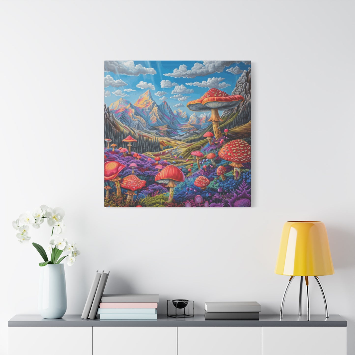 Vibrant Mushroom Landscape Canvas Art | Stretched Matte Wall Decor