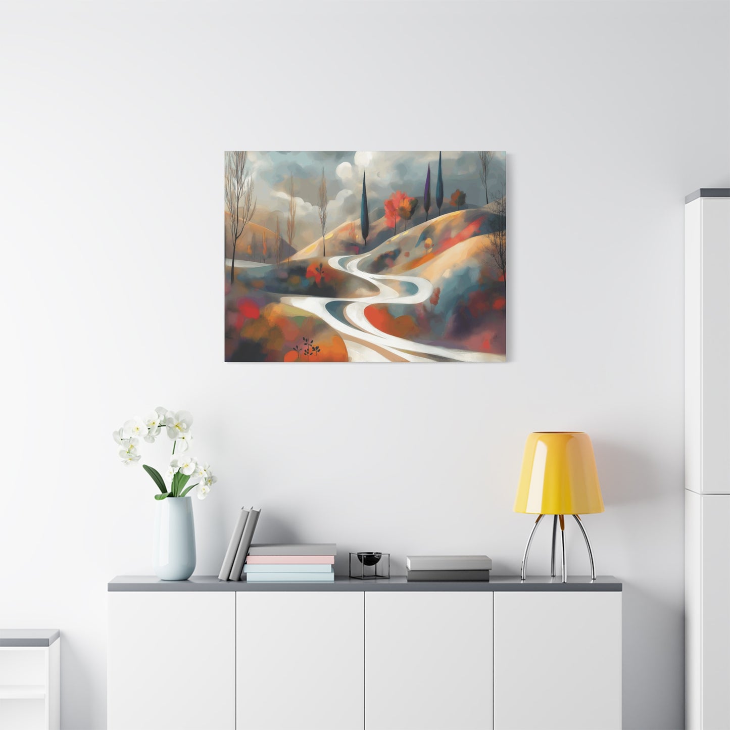 Stretched Matte Canvas Art - Serene Landscape with Winding Road