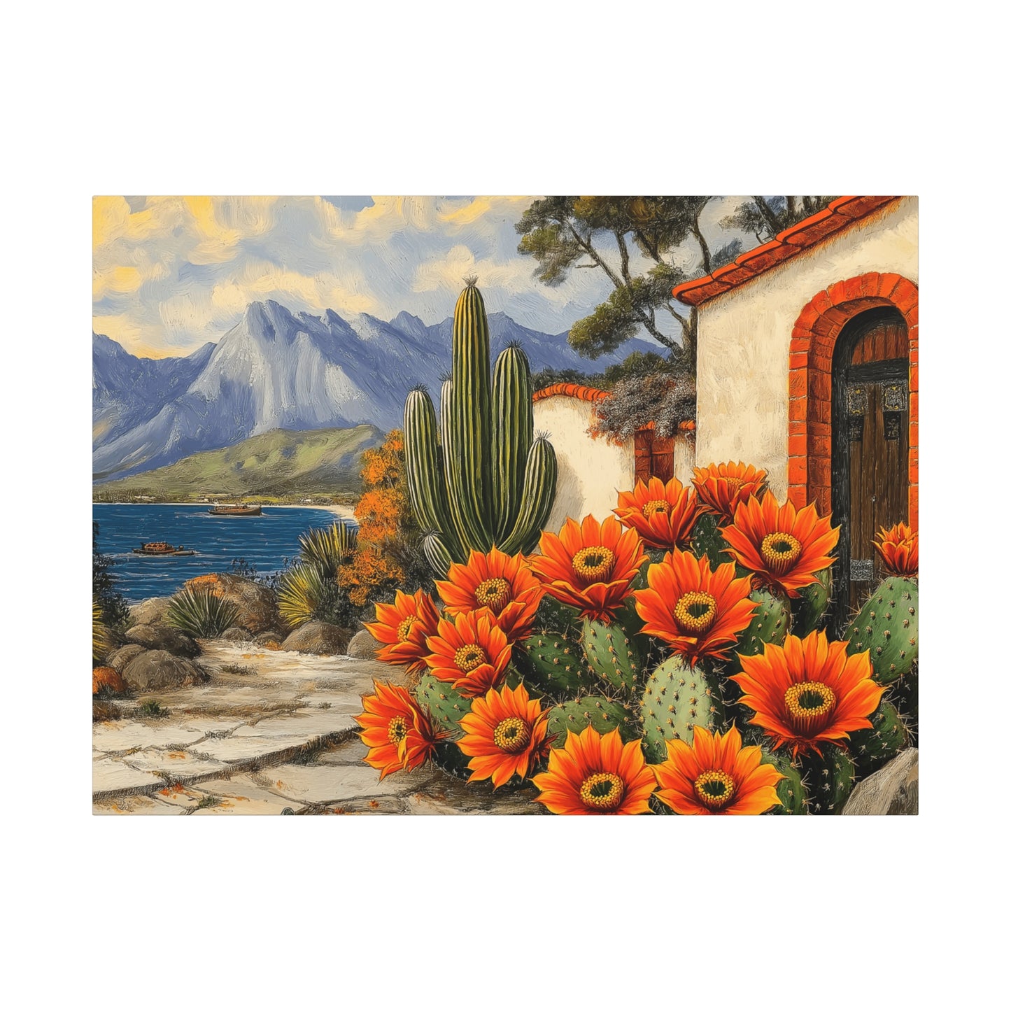 Vibrant Cactus Landscape Canvas Art - 1.25" Stretched Matte Print