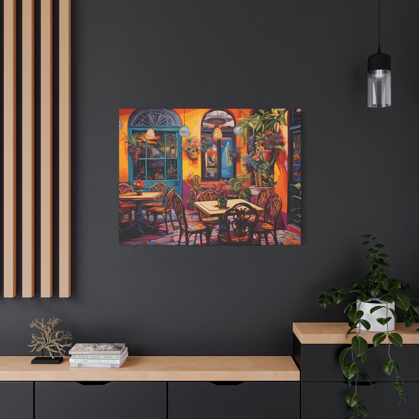 Vibrant Café Scene Matte Canvas Print - Colorful Wall Art Decor