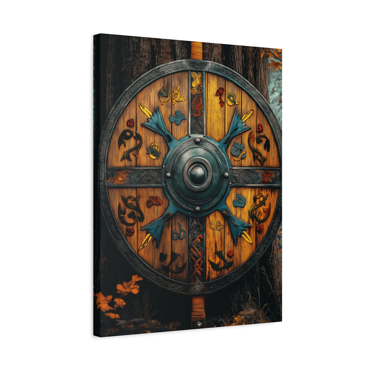 Viking Shield Wall Art - Matte Canvas Print, 1.25" Depth, Rustic Fantasy Decor