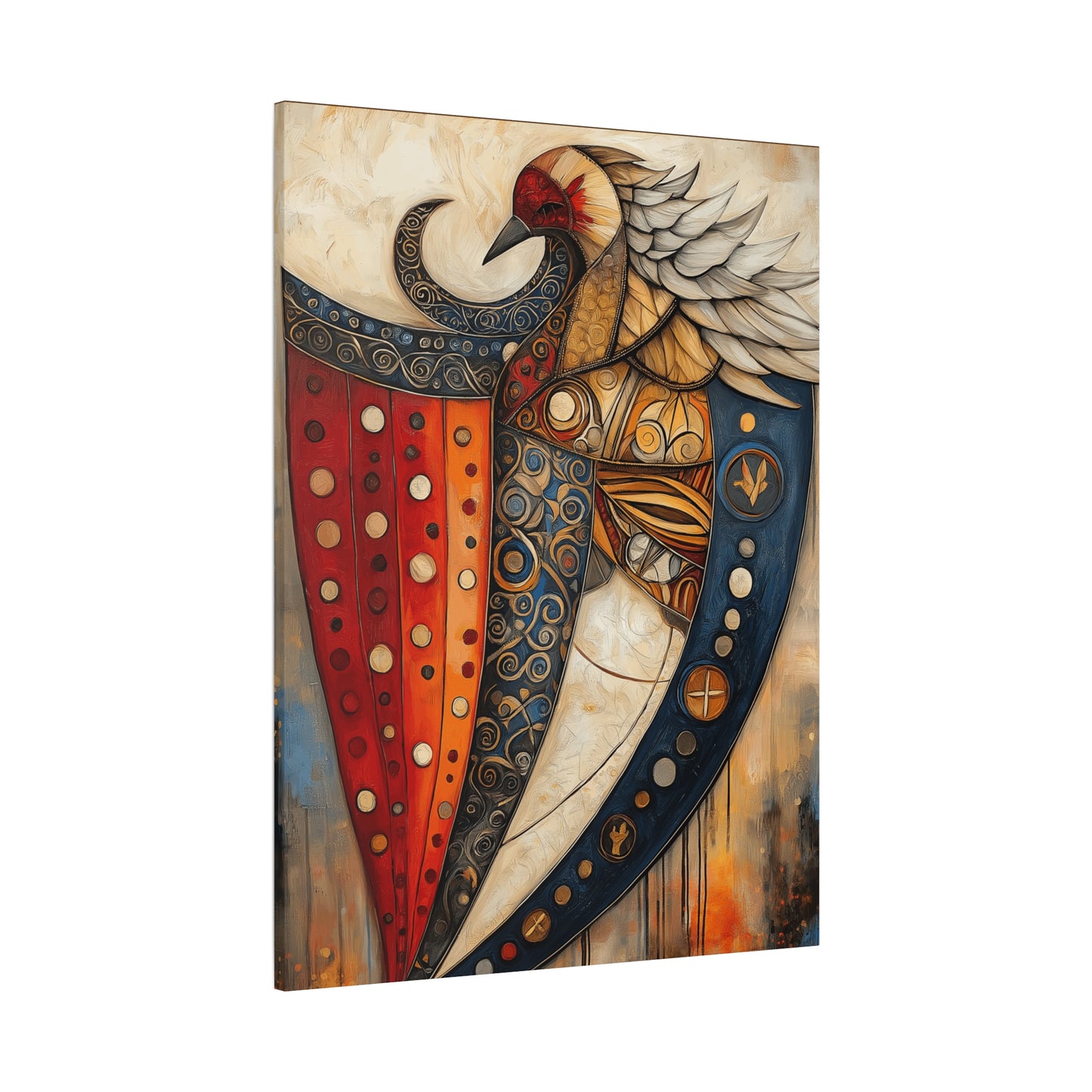 Artistic Stretched Canvas - Vibrant Shielded Bird Artwork