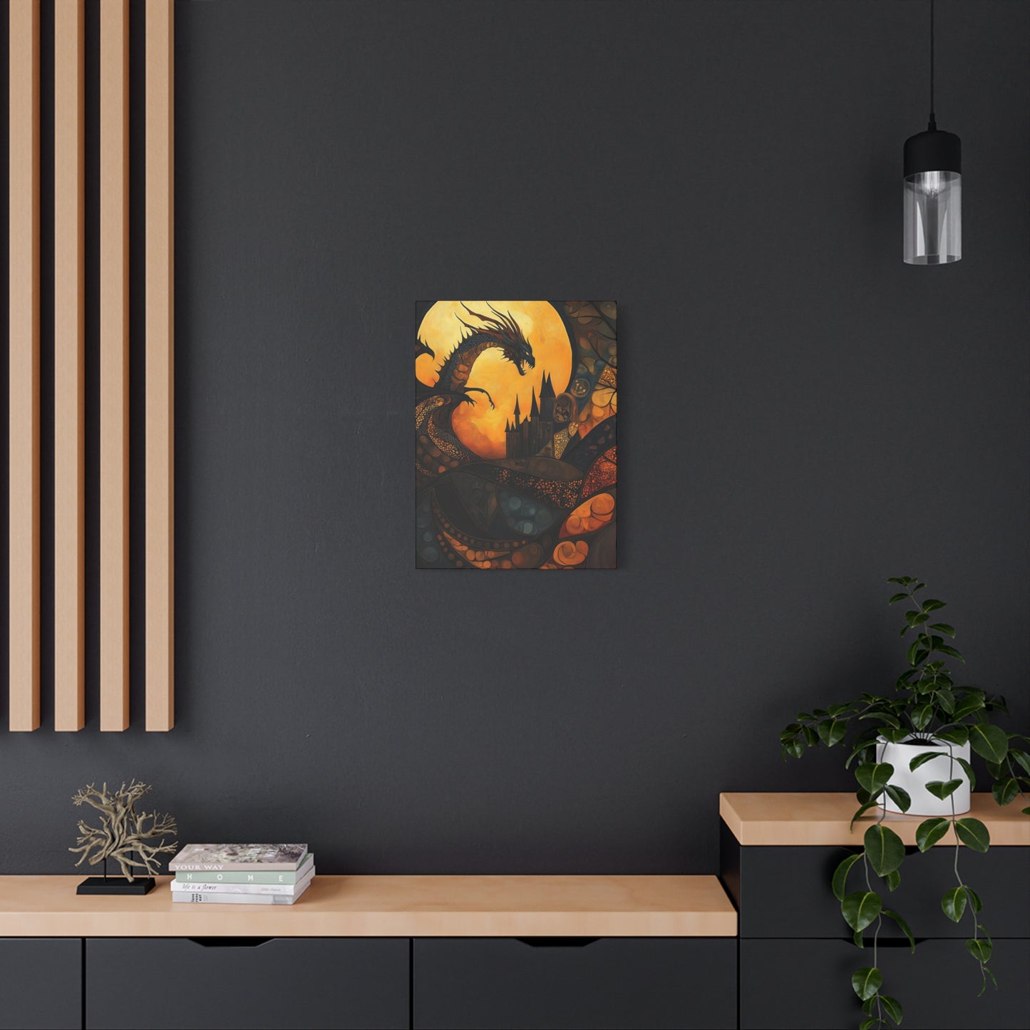 Fantasy Dragon Canvas Wall Art – Majestic Castle & Midnight Sky