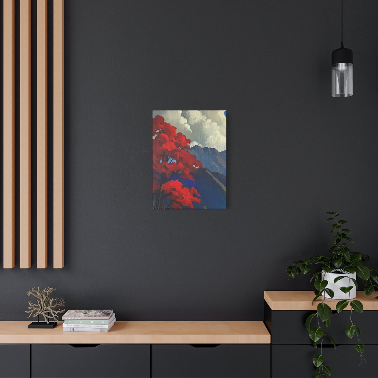 Canvas Print Red Leaves Blue Mountain Wall Art