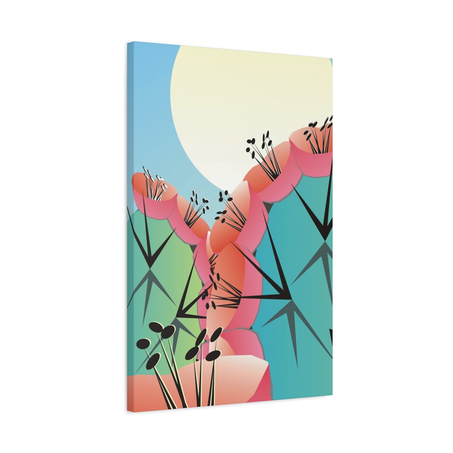 Canvas Print - Many Cacti and Moon in Desert