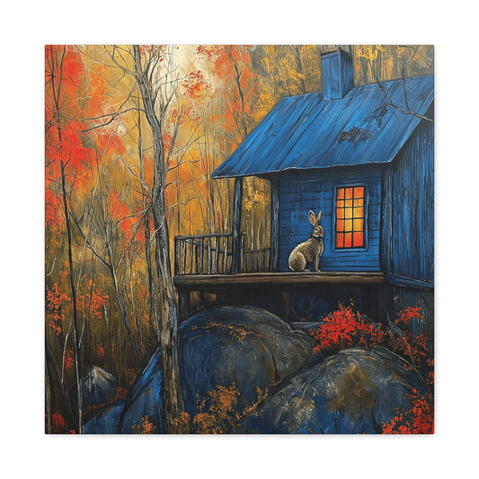 Canvas Print - Rabbit on Porch of Rustic Cabin