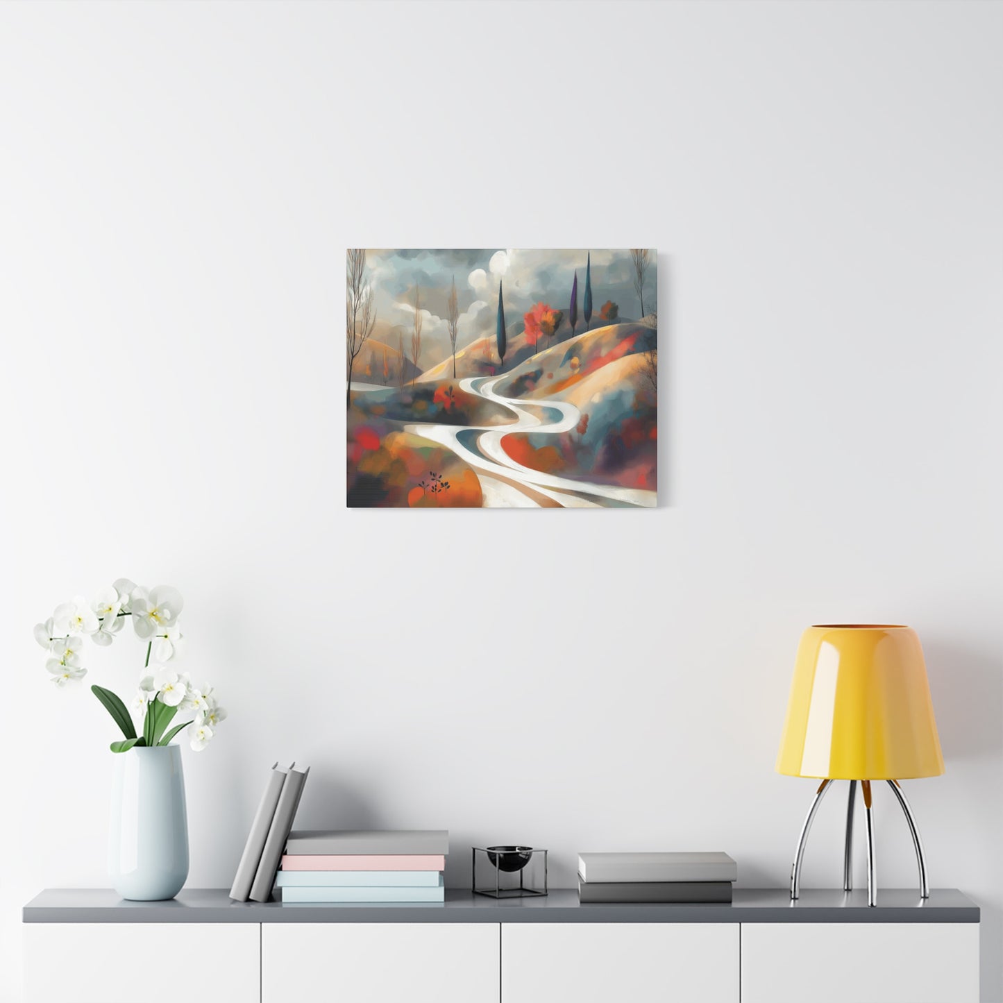 Stretched Matte Canvas Art - Serene Landscape with Winding Road