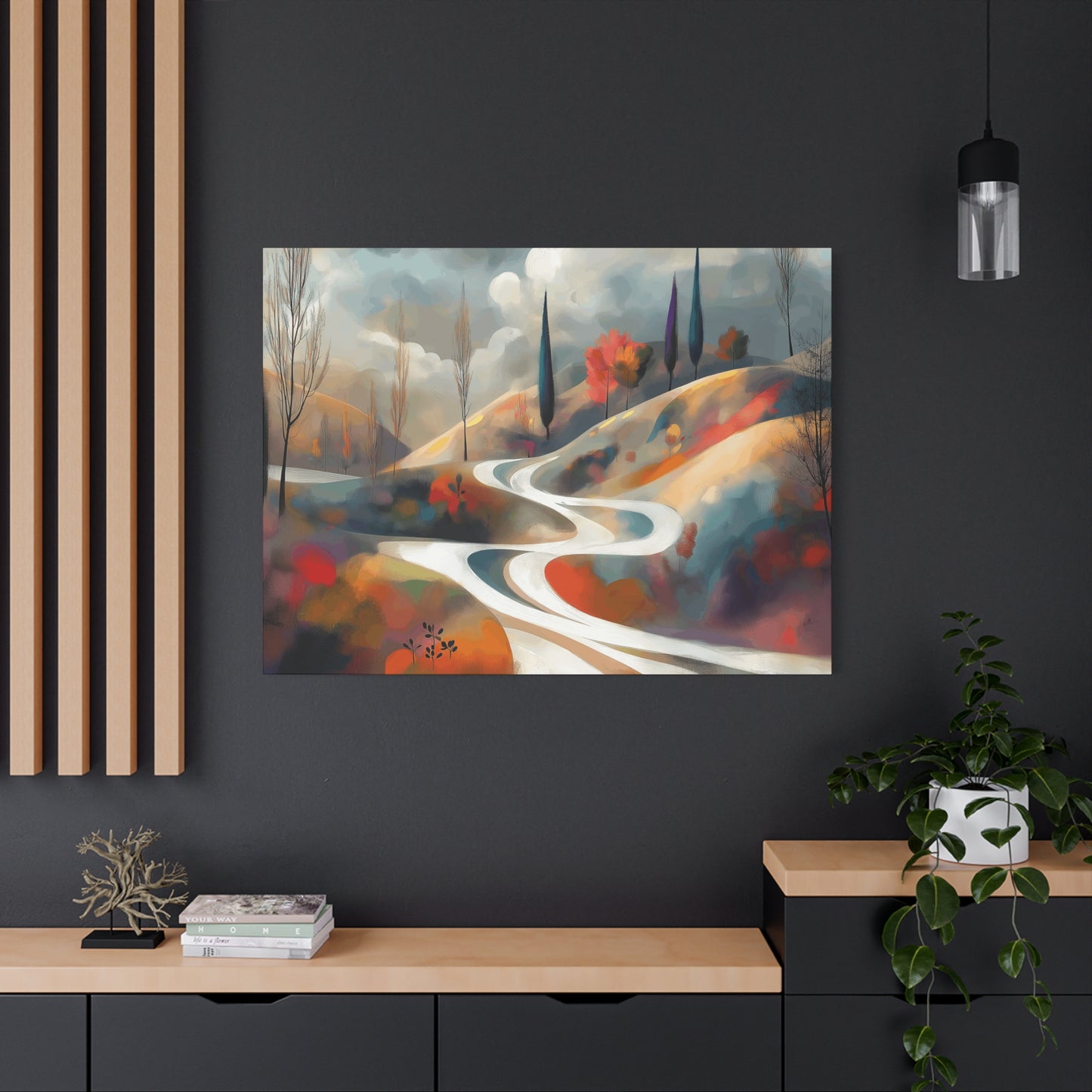 Stretched Matte Canvas Art - Serene Landscape with Winding Road