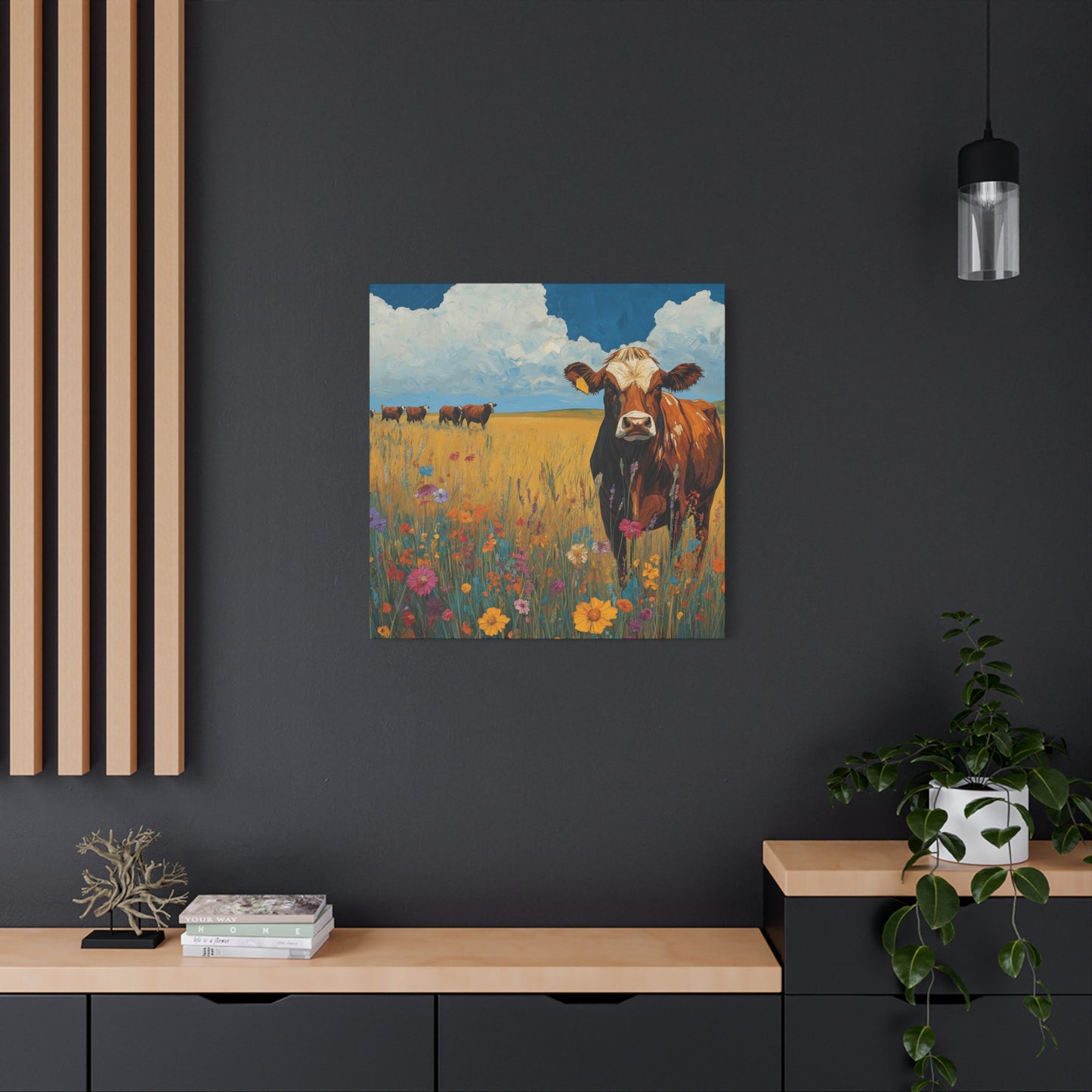 Rustic Cow Canvas Wall Art - Vibrant Farm Landscape Decor