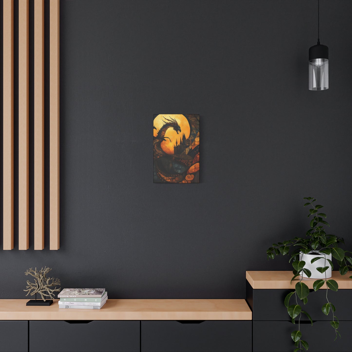 Fantasy Dragon Canvas Wall Art – Majestic Castle & Midnight Sky