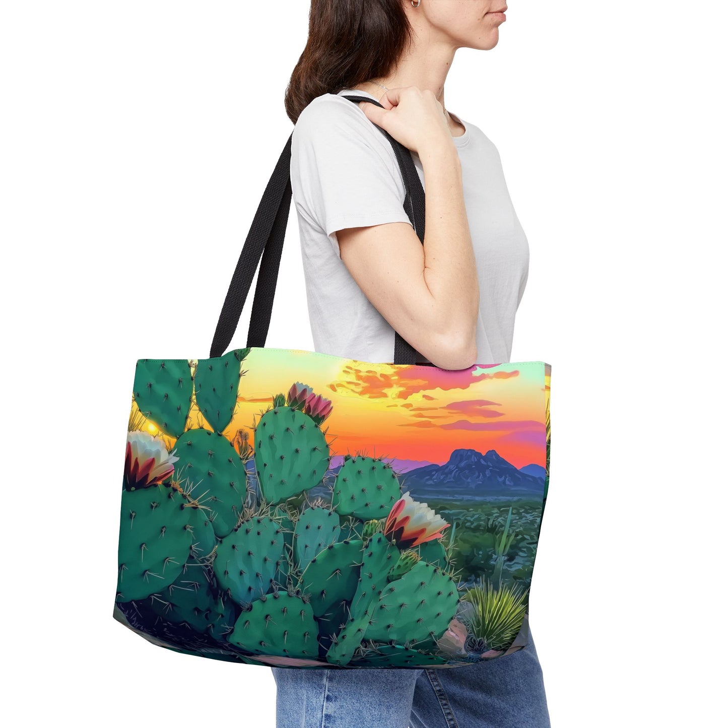 Cactus Sunset Weekender Tote Bag, Boho Travel Bag, Beach Tote, Shopping Bag, Eco-Friendly Tote, Perfect Gift for Nature Lovers
