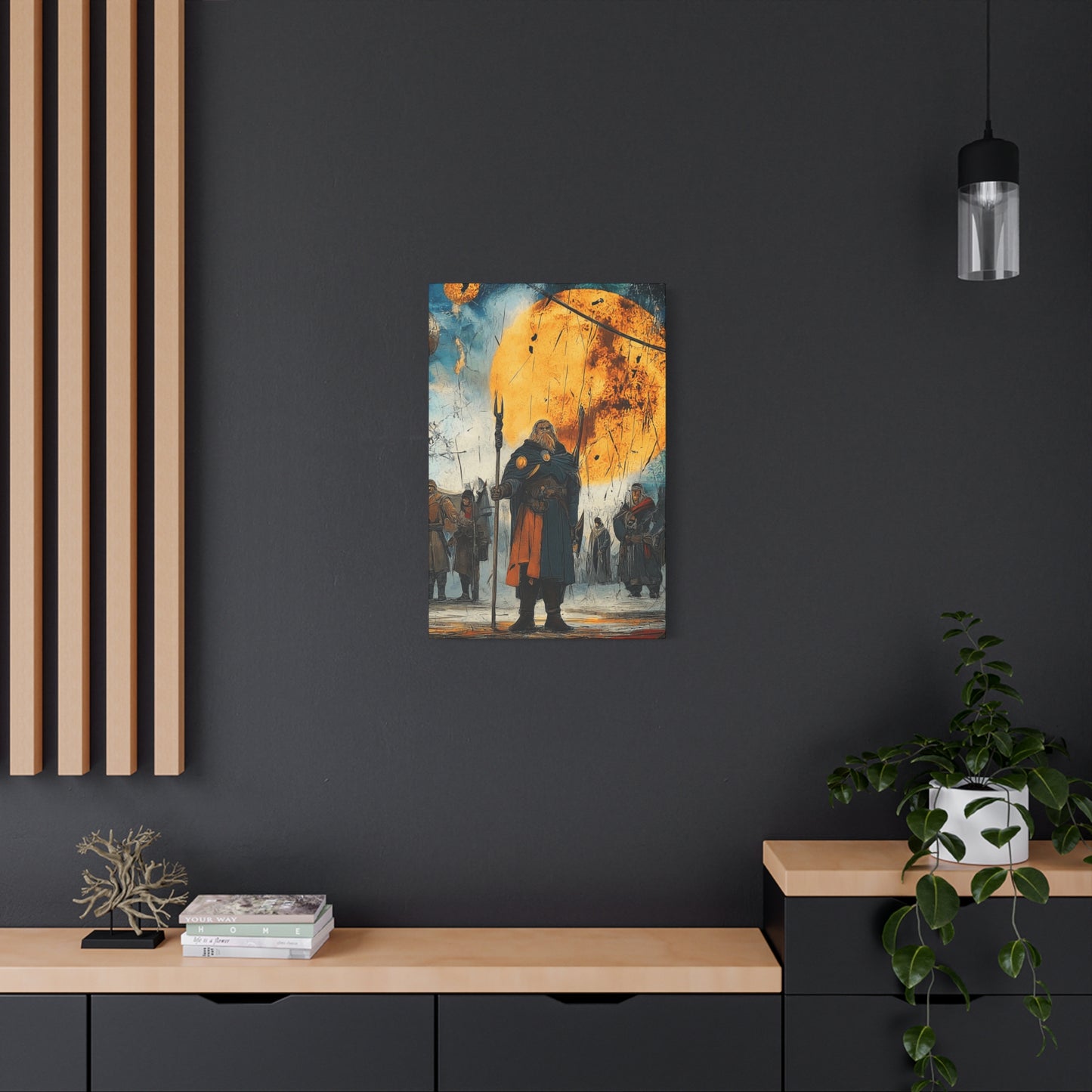 Epic Fantasy Wall Art - Stretched Matte Canvas, War Scene with Heroic Figure