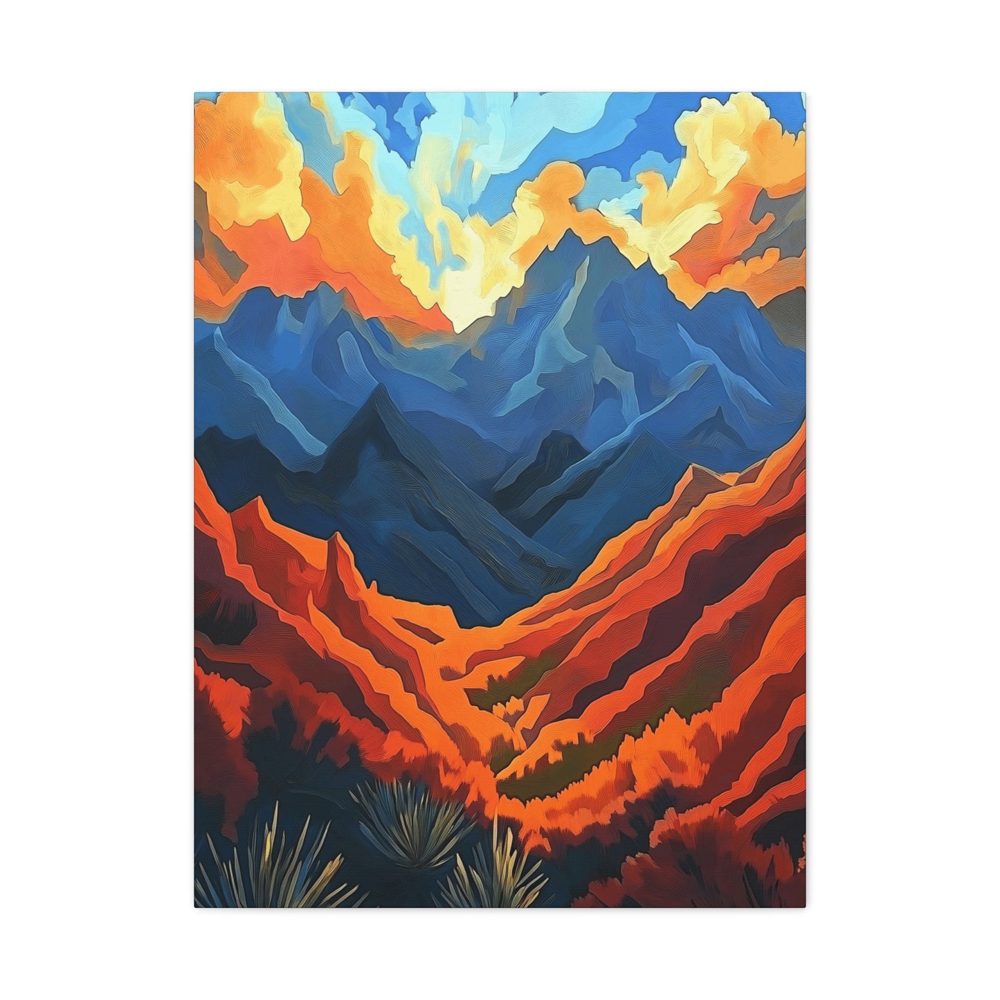 "Where are We?" Vibrant Mountain Landscape Canvas Art