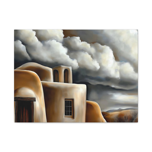 Canvas Print - Storm clouds over Taos Church