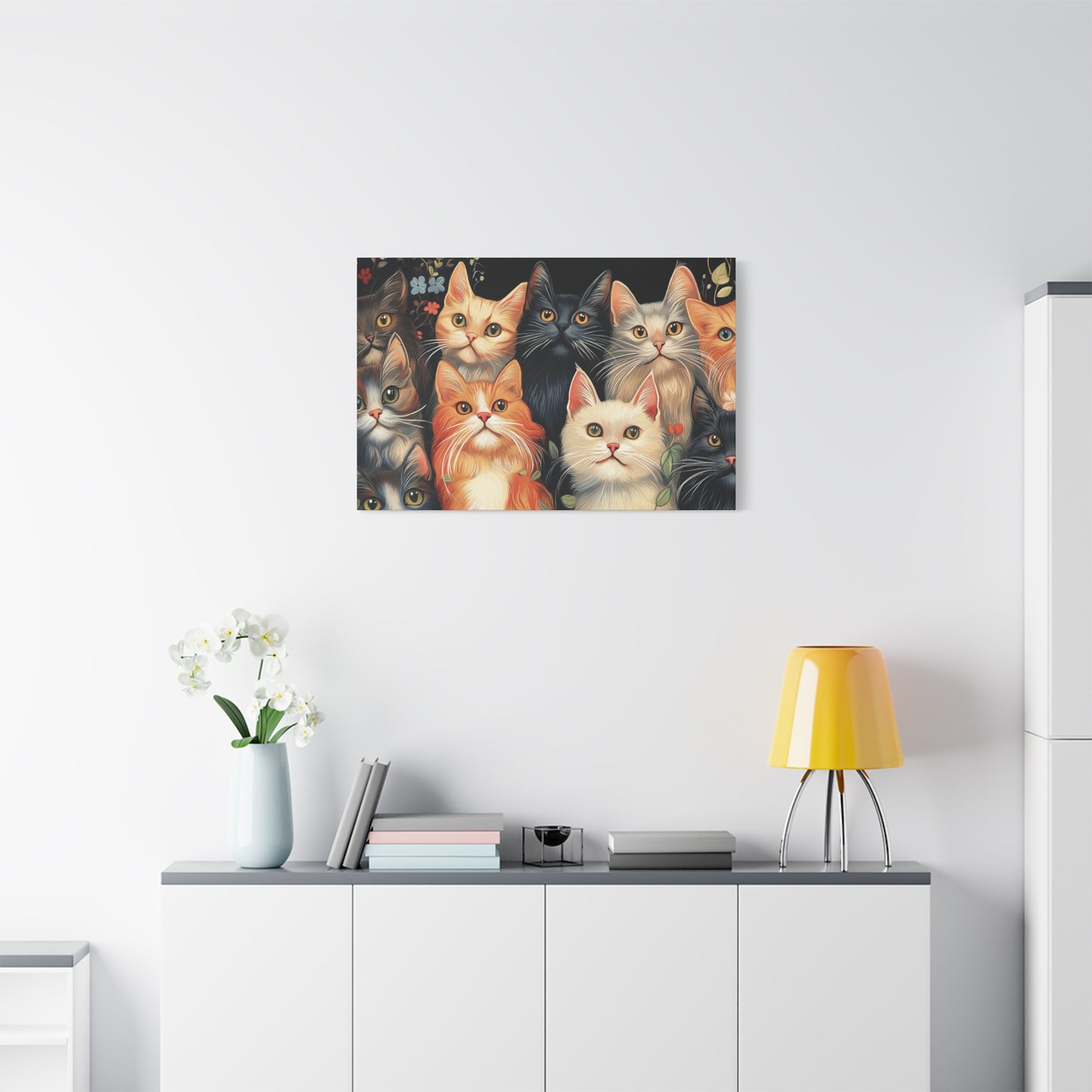 Whimsical Cat Canvas Art - Colorful Feline Wall Decoration