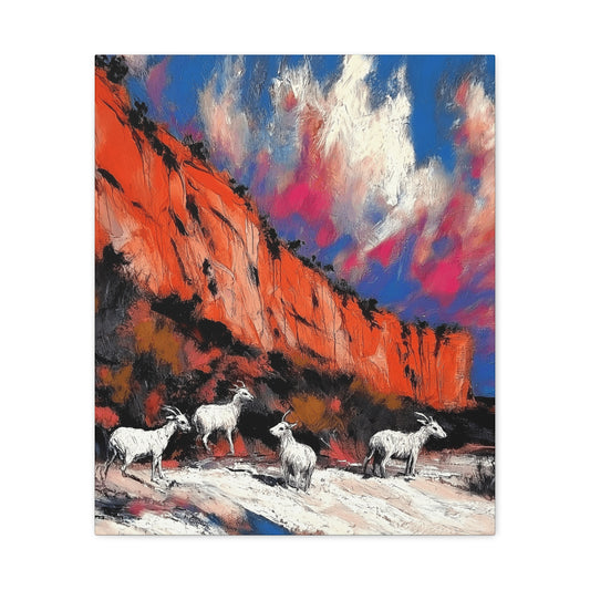 Goats in Vibrant Landscape Canvas Art