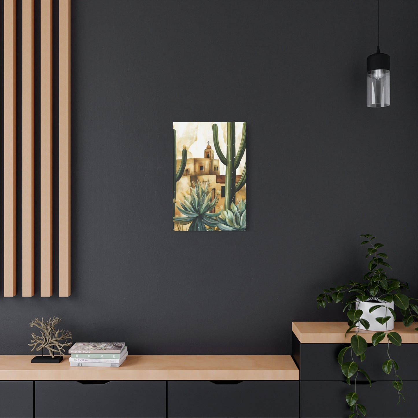 Canvas Wall Art - Desert Adobe Church and Cacti Flourish