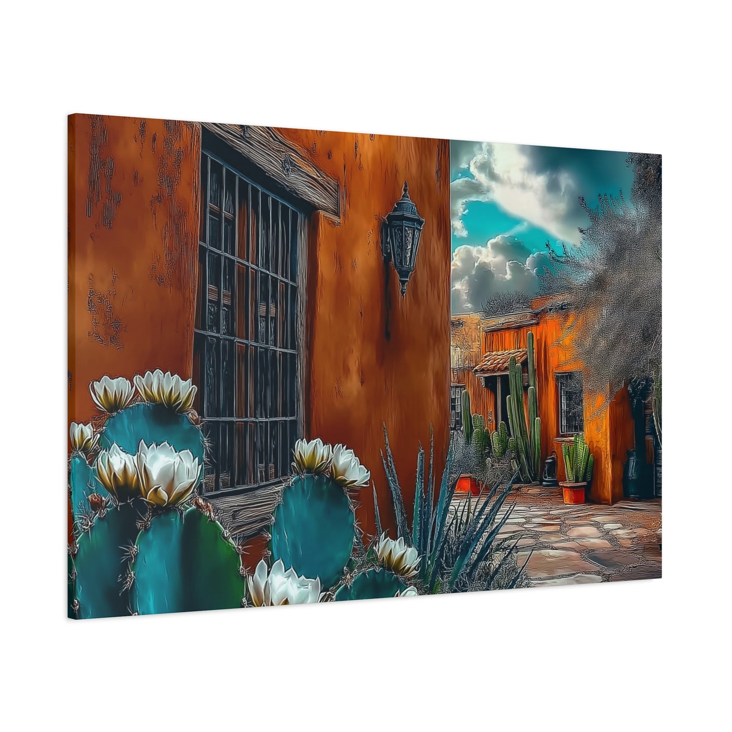 Canvas Print - NM Pueblo Casa with Cactus