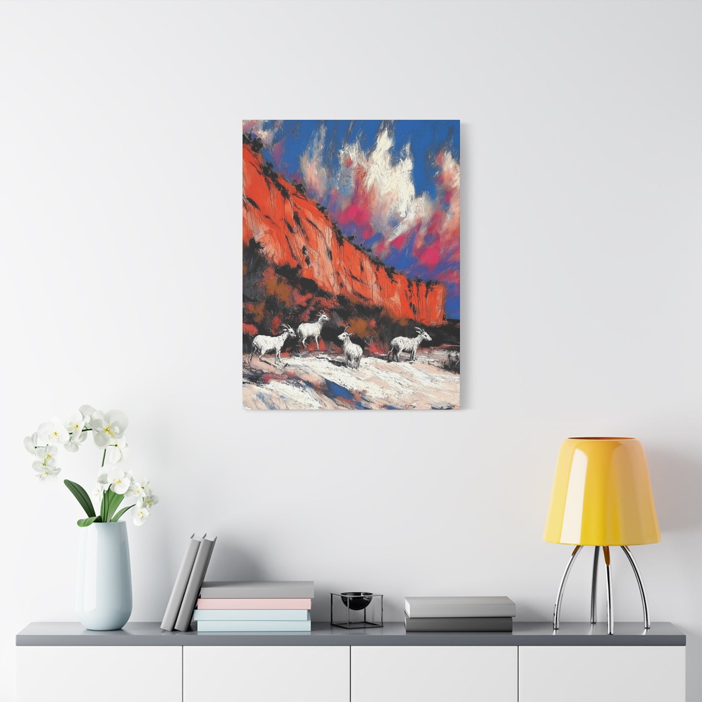 Goats in Vibrant Landscape Canvas Art