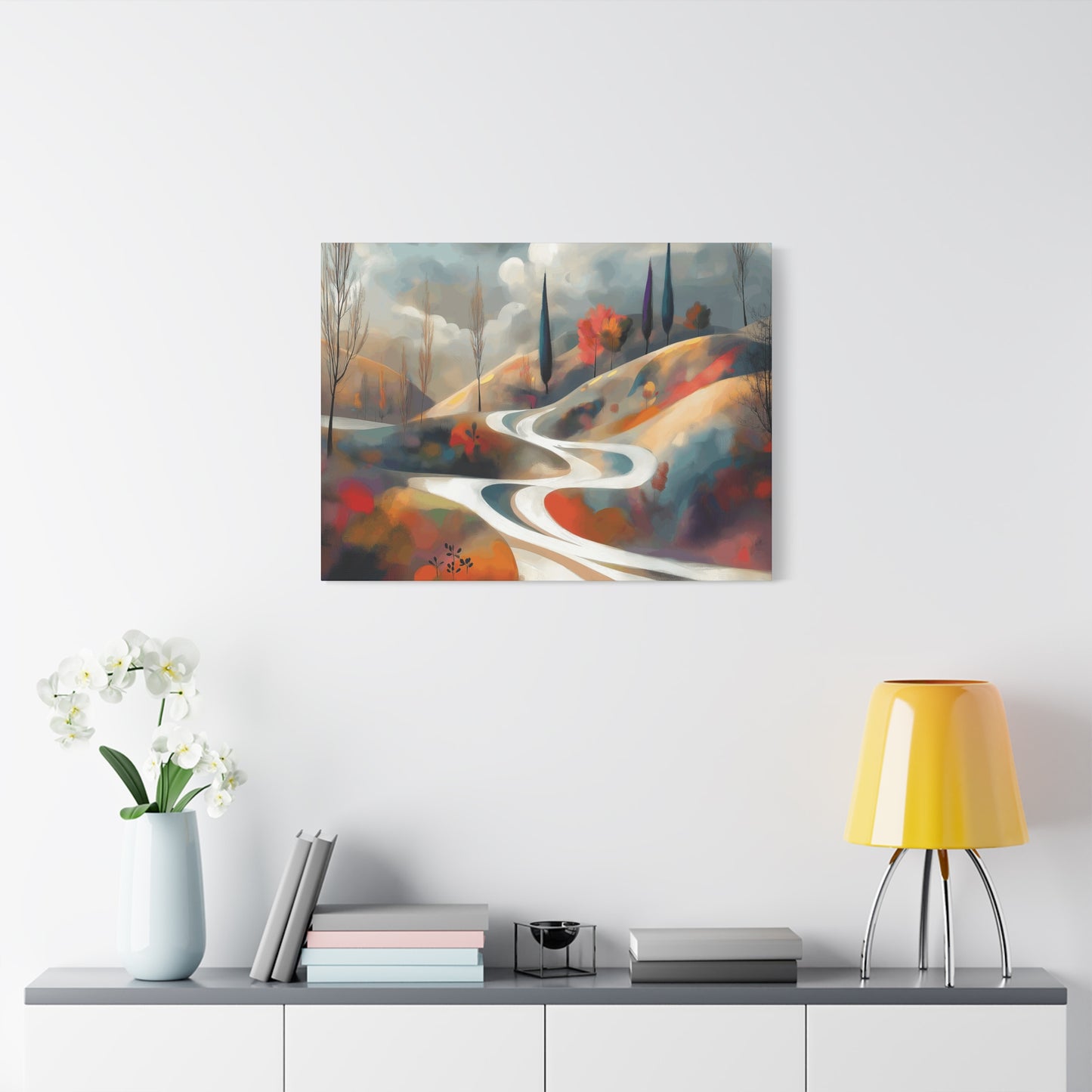 Stretched Matte Canvas Art - Serene Landscape with Winding Road
