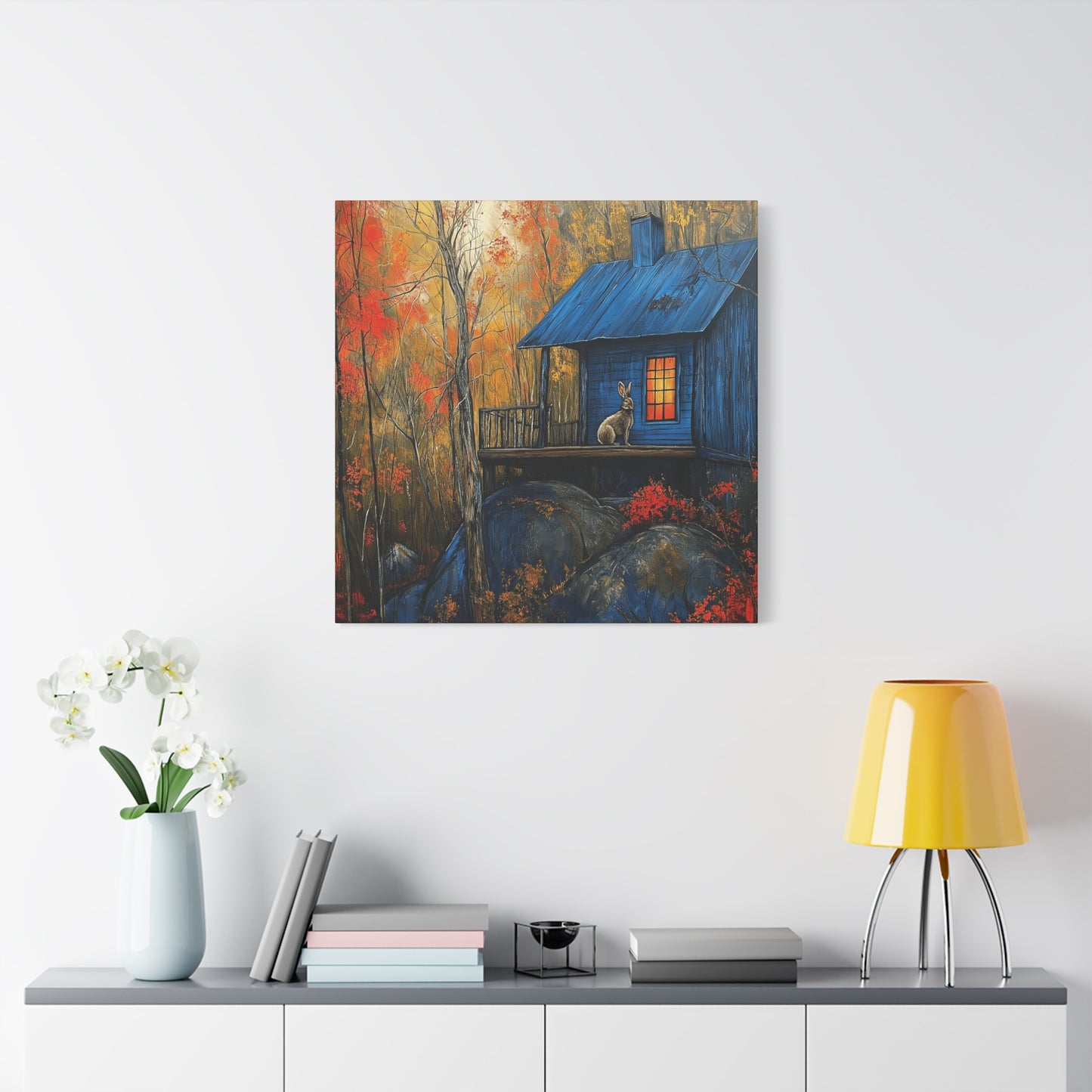 Canvas Print - Rabbit on Porch of Rustic Cabin