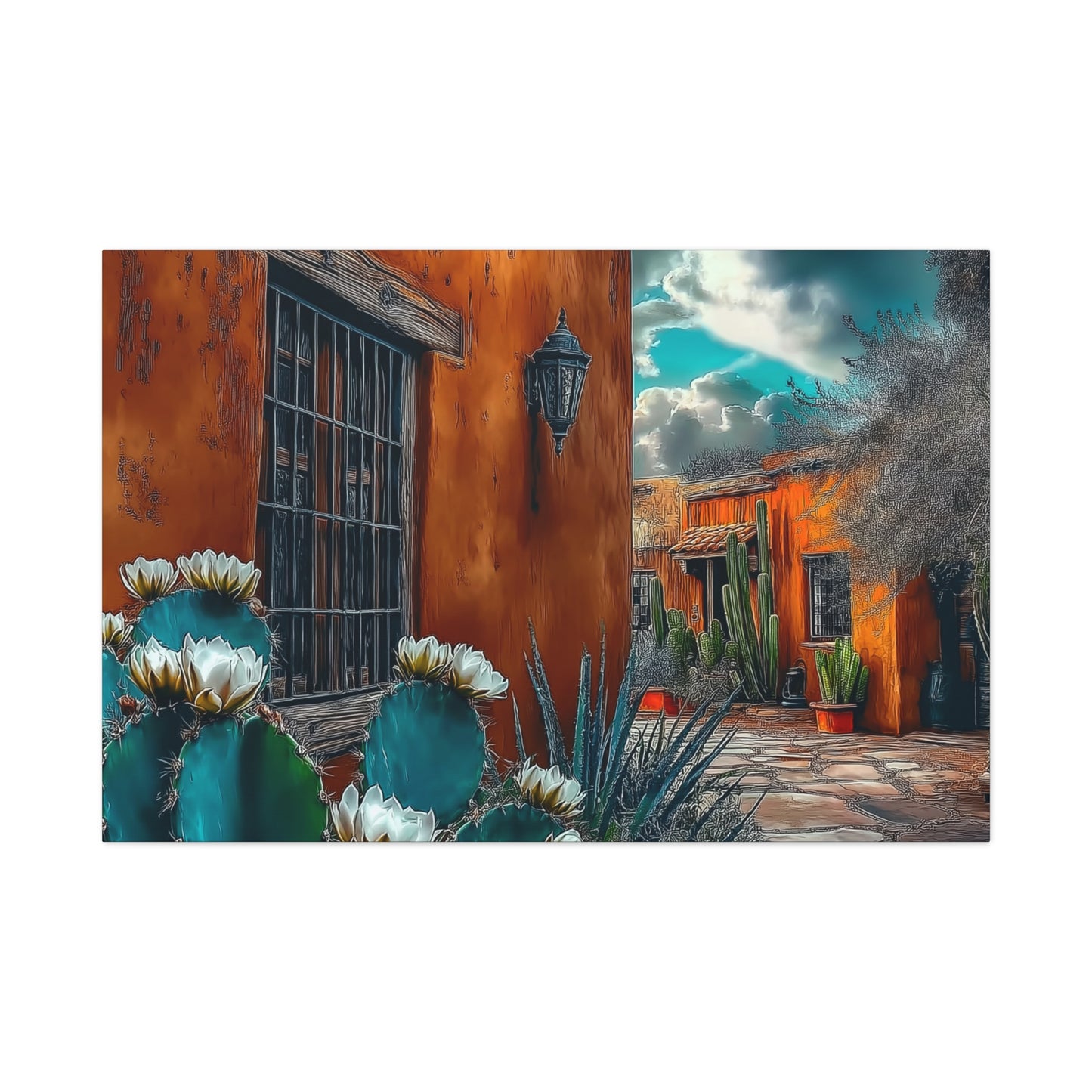 Canvas Print - NM Pueblo Casa with Cactus