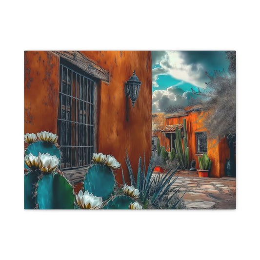 Canvas Print - NM Pueblo Casa with Cactus