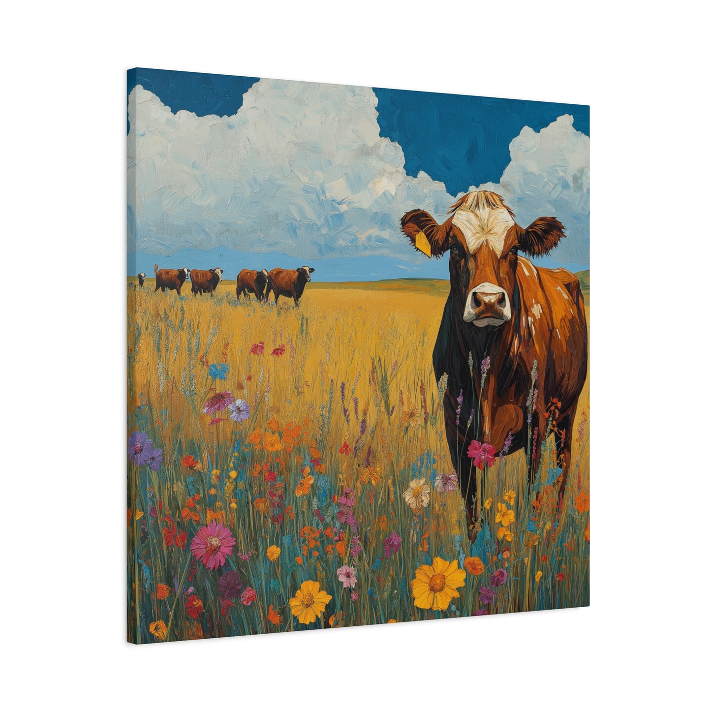 Rustic Cow Canvas Wall Art - Vibrant Farm Landscape Decor