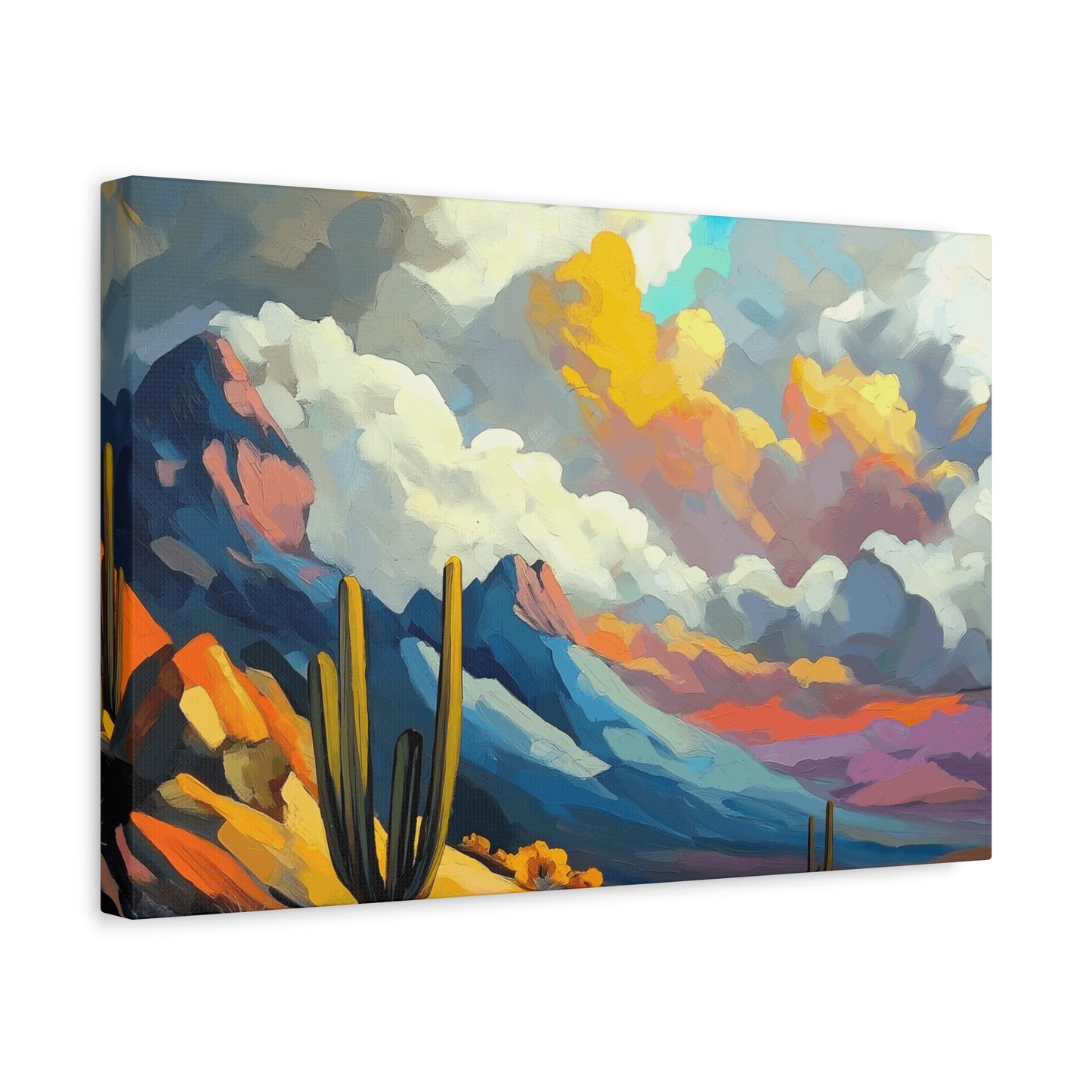 Vibrant Landscape Canvas Art - Cactus and Mountains Decor