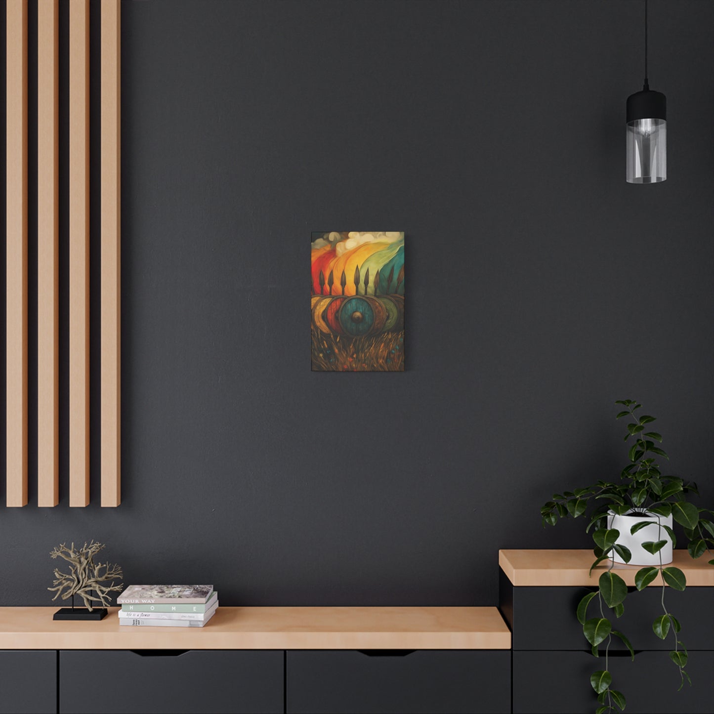 Vibrant Shield Canvas Art - Colorful Stretched Wall Decoration