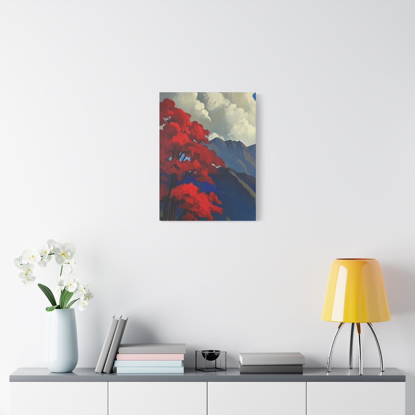 Canvas Print Red Leaves Blue Mountain Wall Art