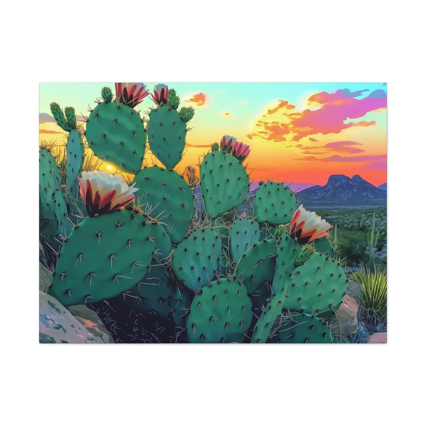 Canvas Art Print - Prickly Pear Blooming Vista 2